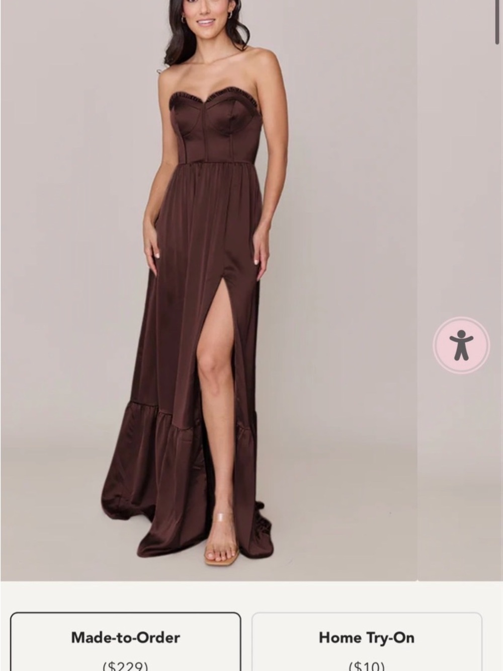 Revelry Strapless Mahogany Brown Satin Maxi Dress with Side Slit